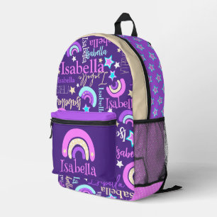 Rainbow purple pink yellow stars name Isabella Printed Backpack