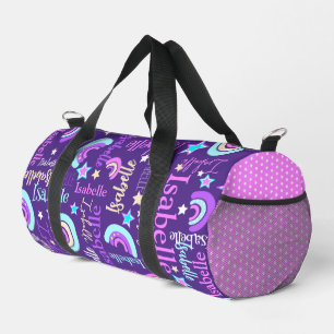 Rainbow purple pink yellow stars name Isabelle Duffle Bag