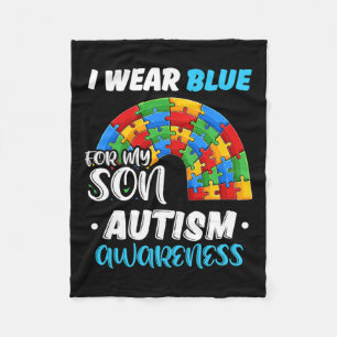 Rainbow Puzzle Autism I Wear Blue For Son Autism A Fleece Blanket