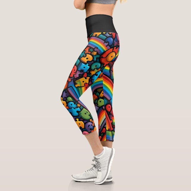 Rainbow Puzzle  Capri Leggings (Left)