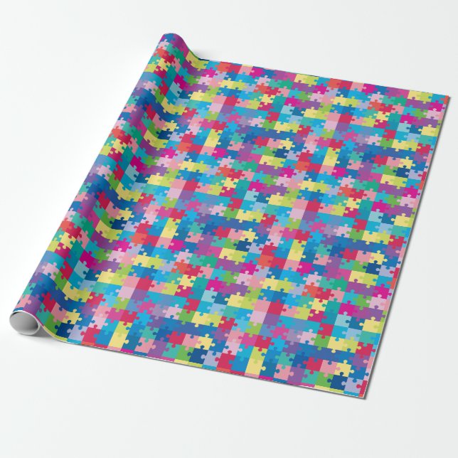 Rainbow Puzzle Pattern Autism Awareness Wrapping Paper (Unrolled)