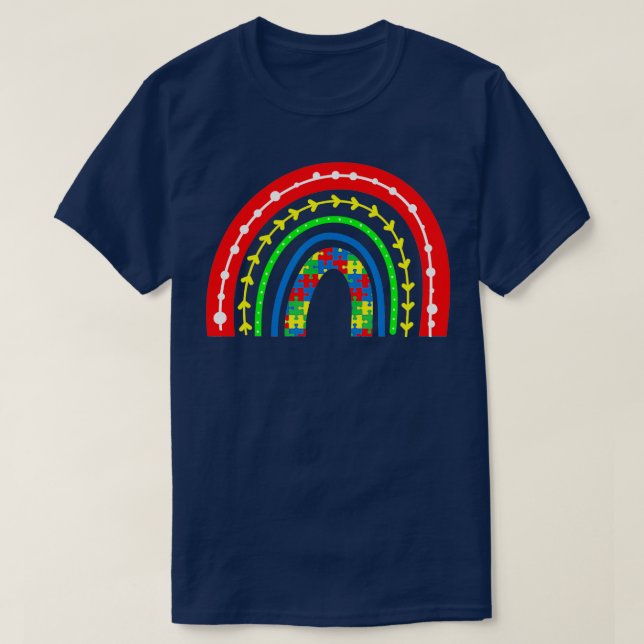 Rainbow Puzzle Piece Autism Awareness Autistic Lov T-Shirt (Design Front)