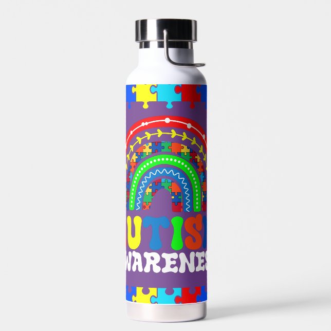 Rainbow Puzzle Water Bottle for Autism Awareness (Left)