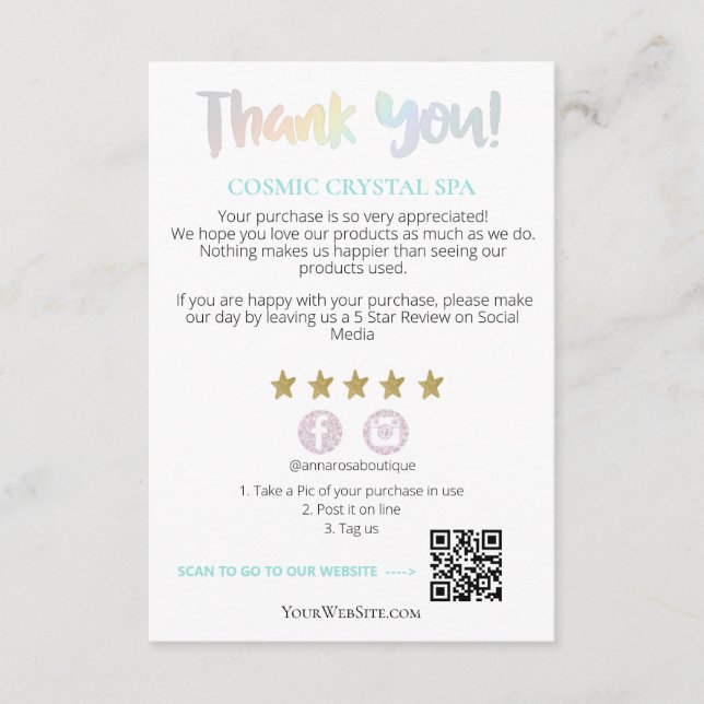 *~* Rainbow QR AP8 THANK YOU Gold Star Review Enclosure Card (Front)