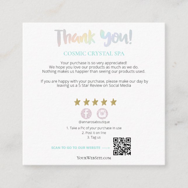 *~* Rainbow . QR AP8 THANK YOU Gold Star Review Enclosure Card (Front)