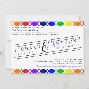 Rainbow Quatrefoil Gay Wedding Invitation
