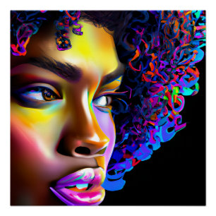 Rainbow Queen Glow Hair Black Melanin Afro Poster