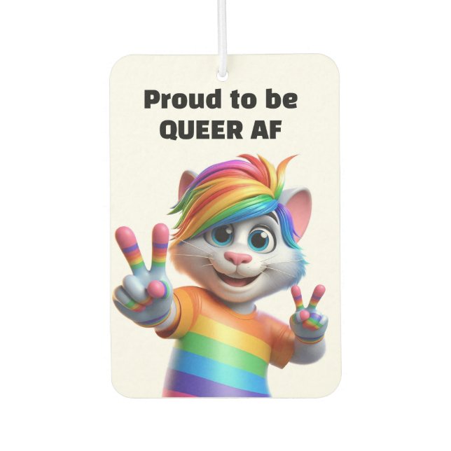Rainbow Queer Cat Car Air Freshener (Front)