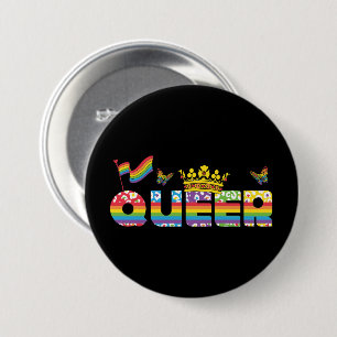 Rainbow Queer Crown with Flag and Butterflies 7.5 Cm Round Badge