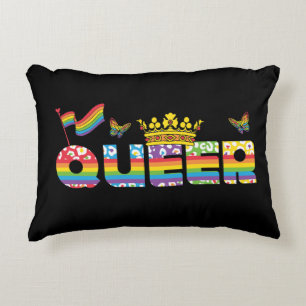 Rainbow Queer Crown with Flag and Butterflies Decorative Cushion