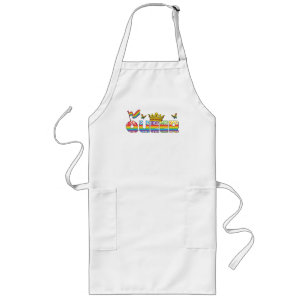 Rainbow Queer Crown with Flag and Butterflies Long Apron