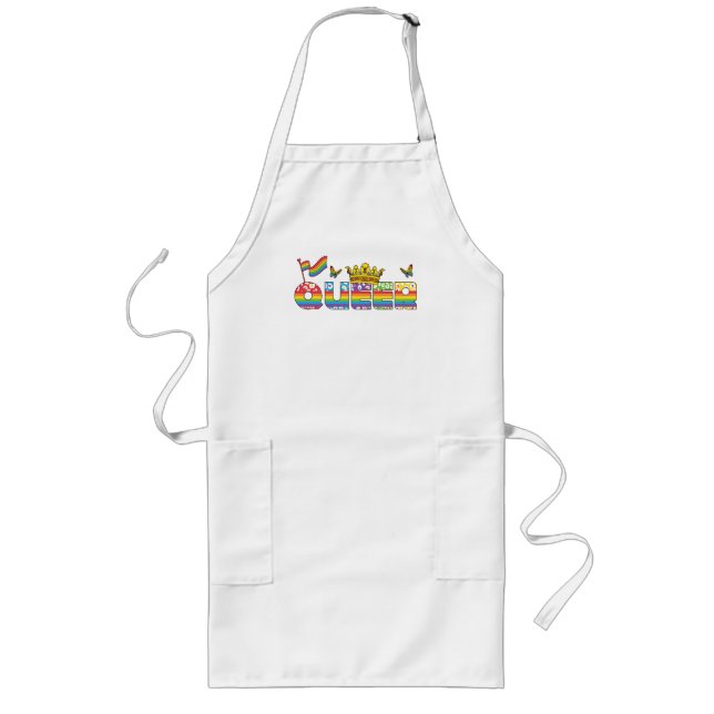 Rainbow Queer Crown with Flag and Butterflies Long Apron (Front)