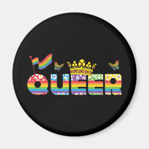 Rainbow Queer Crown with Flag and Butterflies Magnet