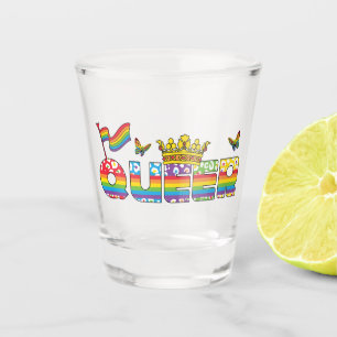 Rainbow Queer Crown with Flag and Butterflies Shot Glass