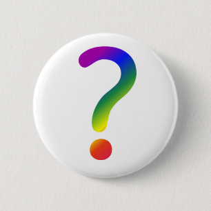 Rainbow question mark 6 cm round badge