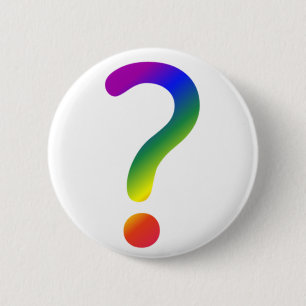 Rainbow question mark 6 cm round badge