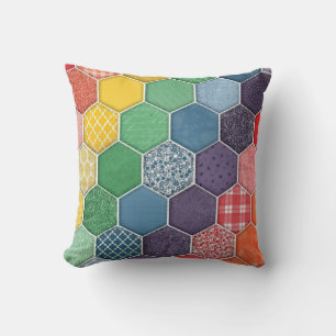 Rainbow Quilted Hexagon Cushion