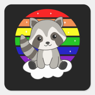 Rainbow Racoon Cute Raccoons For Kids Square Sticker