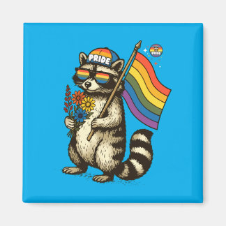 Rainbow Racoon Flower Parade Cute Animal Magnet