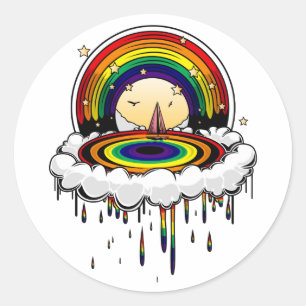 Rainbow Rain Classic Round Sticker