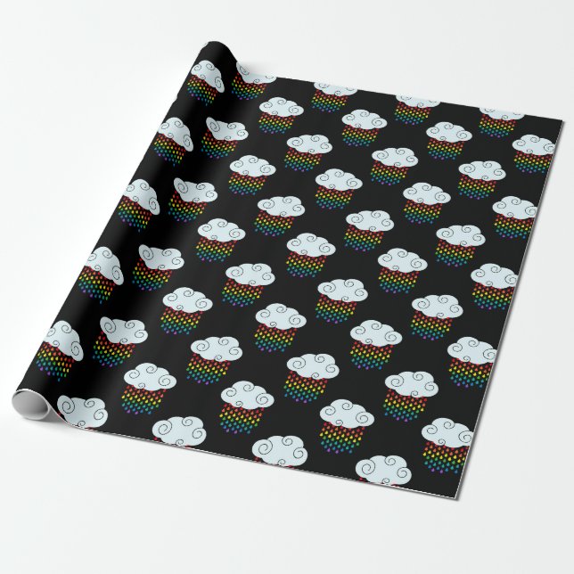 Rainbow Rain Clouds Wrapping Paper (Unrolled)