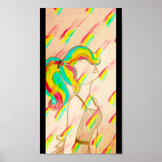 Rainbow rain poster - warm rainbow neon colours