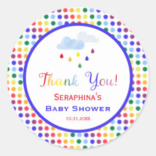 Rainbow Rain Storm Clouds Baby Shower Thank You Classic Round Sticker