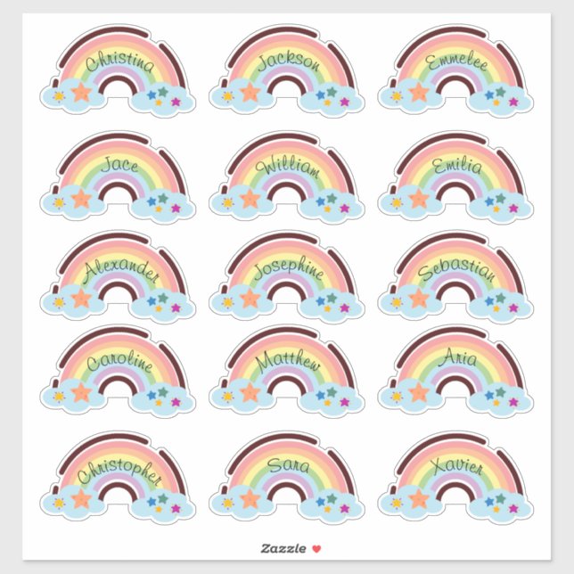 Rainbow Rainbow Custom Multiple Name Stickers (Sheet)
