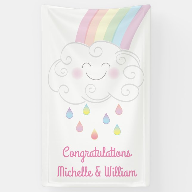 Rainbow Raindrop Baby Shower Sprinkle Banner (Vertical)