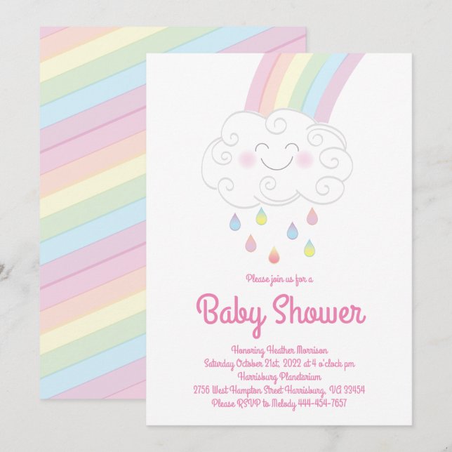 Rainbow Raindrop Baby Shower Sprinkle Invitation (Front/Back)