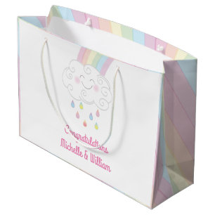 Rainbow Raindrop Baby Shower Sprinkle Large Gift Bag