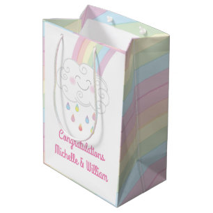 Rainbow Raindrop Baby Shower Sprinkle Medium Gift Bag