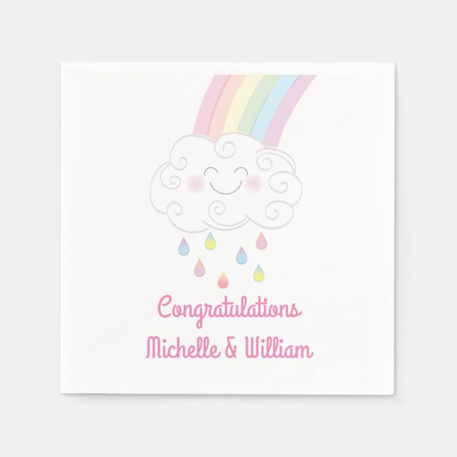Rainbow Raindrop Baby Shower Sprinkle Napkin (Front)