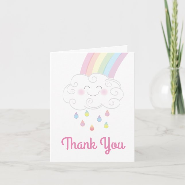 Rainbow Raindrop Baby Shower Sprinkle Thank You Card (Front)