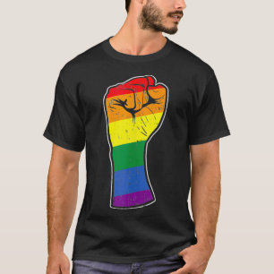 Rainbow Raised Fist Gay Pride Flag Support Resist  T-Shirt