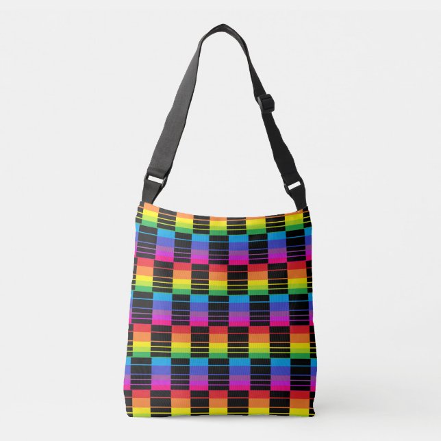 Rainbow Rectangles Cross Body Bag Colourful Tote (Front)