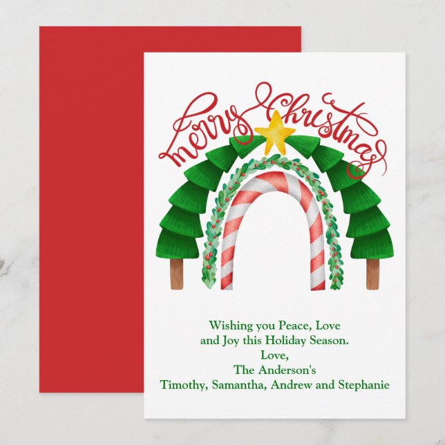  Rainbow Red Green Christmas Trees Candy Canes  Holiday Card (Front/Back)