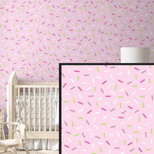 Rainbow Red Green Sprinkles, on Pale Pink Wallpaper