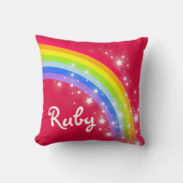 rainbow red orange - girls "your name" pillow (Front)