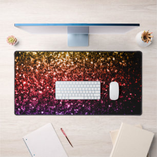 Rainbow red purple faux glitter sparkles desk mat