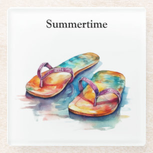 Rainbow Reef Flip Flops, custom Glass Coaster
