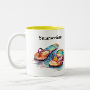 Rainbow Reef Flip Flops, custom Two-Tone Coffee Mug