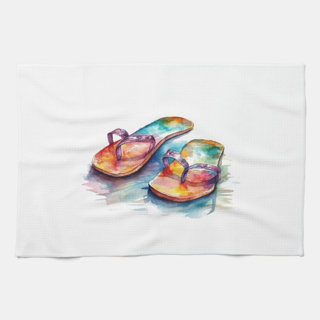 Rainbow Reef Flip Flops Tea Towel (Horizontal)