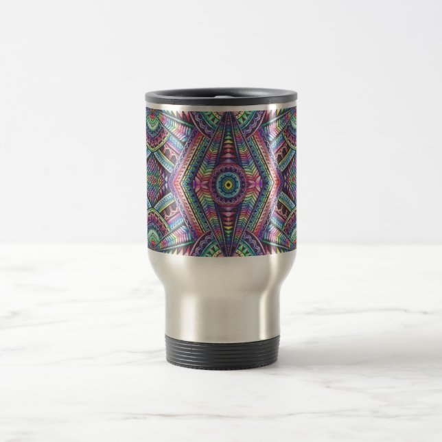 Rainbow Reiki Chakras Psychedelic Kaleidoscope Art Travel Mug (Center)