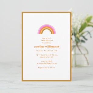 Rainbow Retro Boho Pink Orange Baby Brunch Shower Invitation