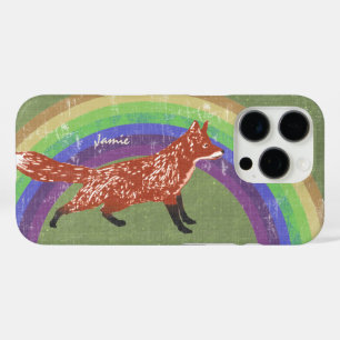 Rainbow Retro Fox Art Orange Retro iPhone 16 Pro Case