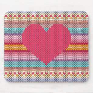 Rainbow retro hearts faux woollen knit valentine mouse mat