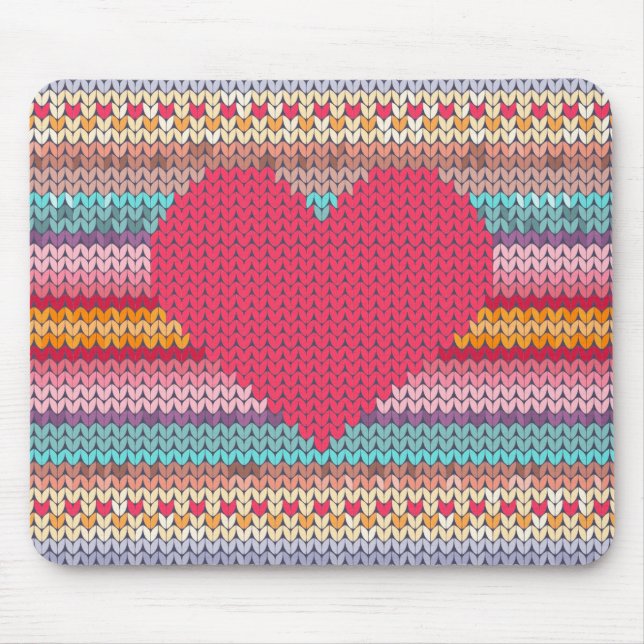 Rainbow retro hearts faux woollen knit valentine mouse mat (Front)