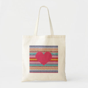Rainbow retro hearts faux woollen knit valentine tote bag