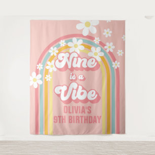 Rainbow Retro Nine is a Vibe Groovy 9th Birthday Tapestry